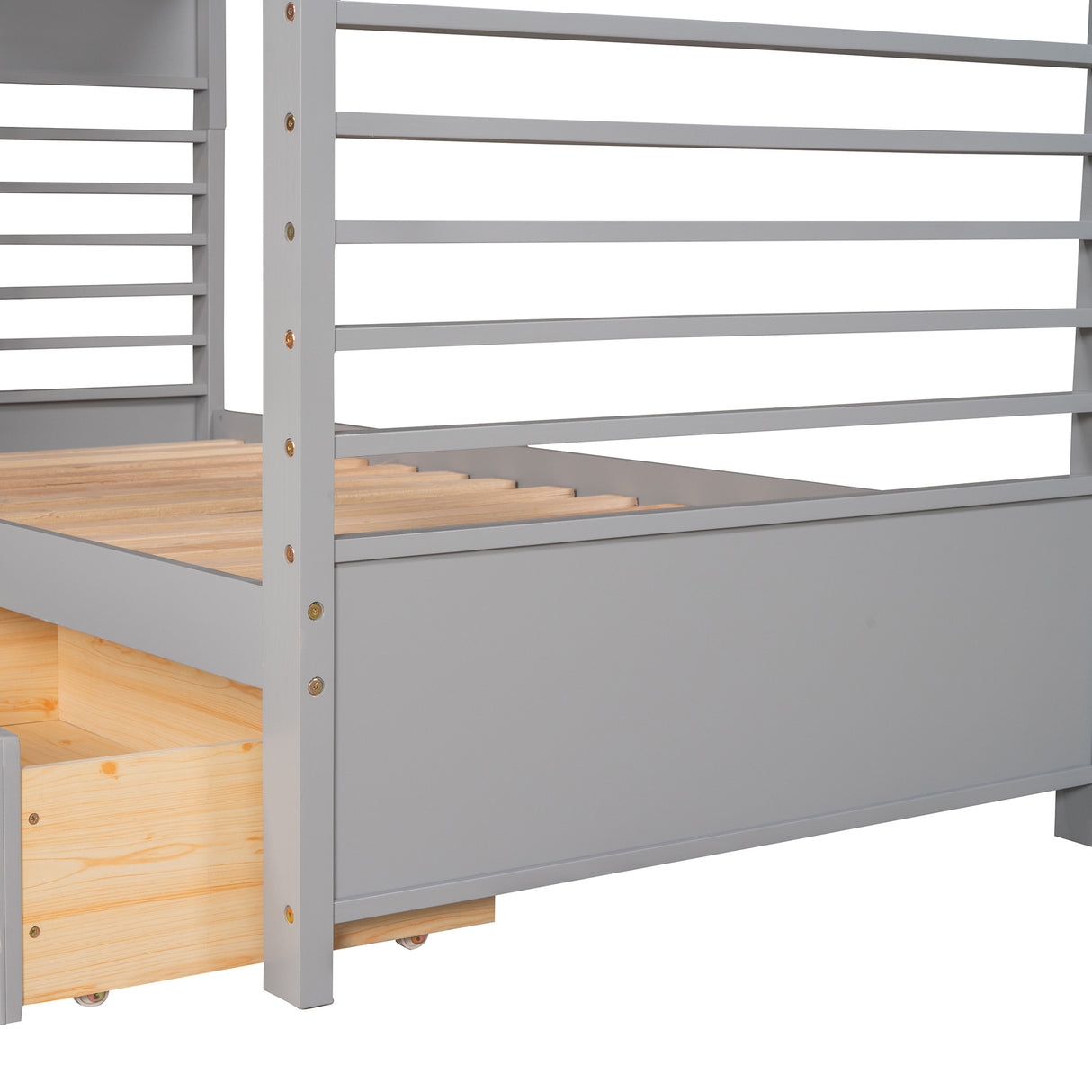 Twin over Twin Wood Bunk Bed with Two Drawers - Gray - Home Elegance USA