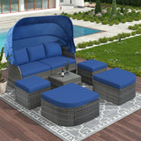 U_STYLE Outdoor Patio Furniture Set Daybed Sunbed with Retractable Canopy Conversation Set Wicker Furniture （As same as WY000281AAV）