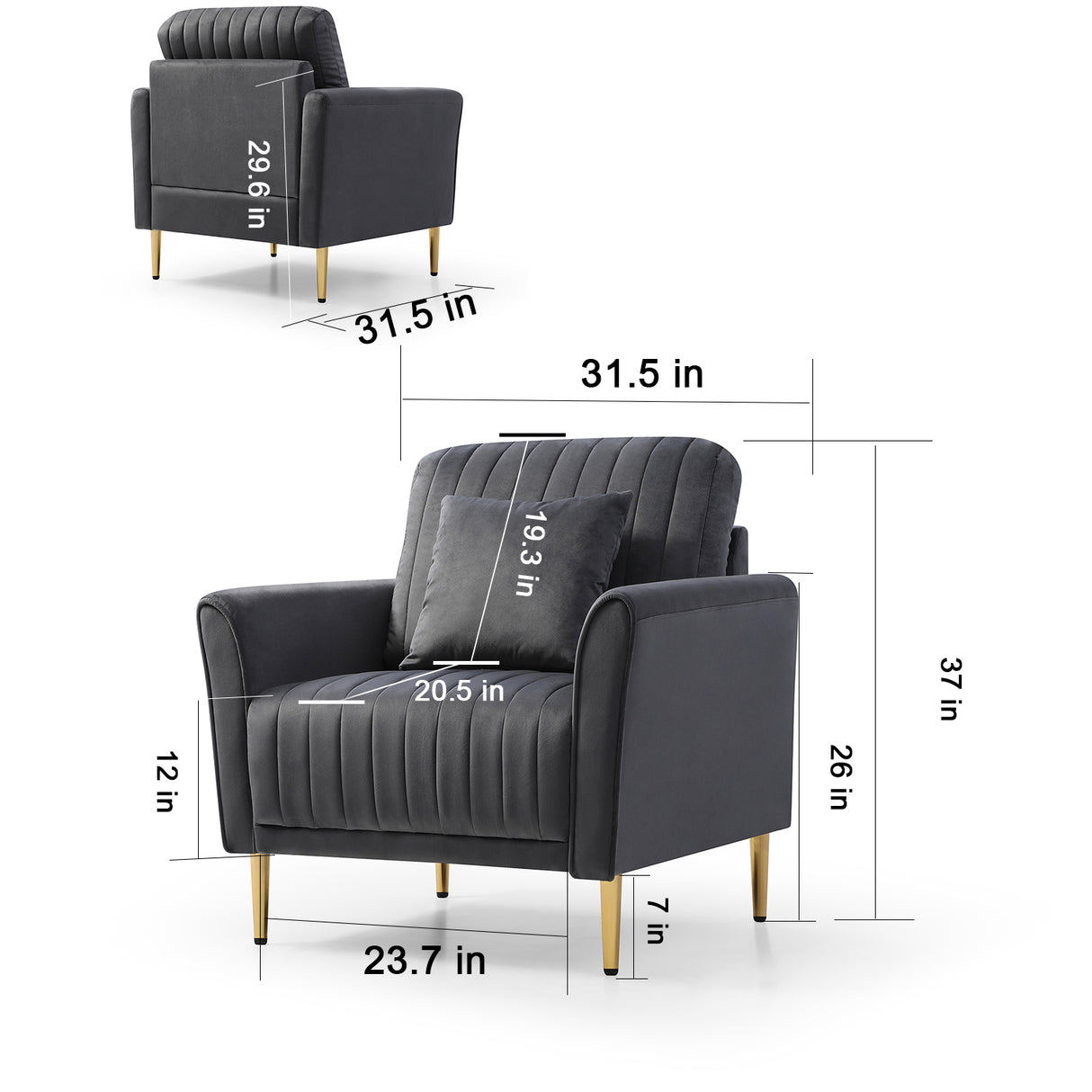 Accent Arm Chair With Ottoman Set, Modern Home Leisure Chair with Footrest, Armchair Single Sofa, Reading Chair with Metal Legs for Living Room Bedroom Grey Velvet Home Elegance USA