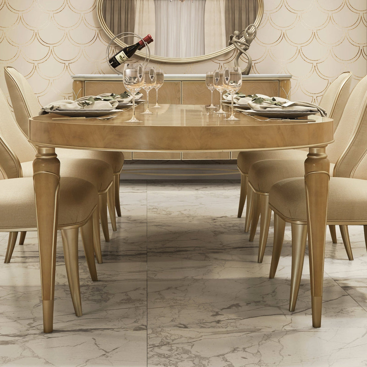 Michael Amini Villa Cherie Caramel Oval Dining Table - Home Elegance USA