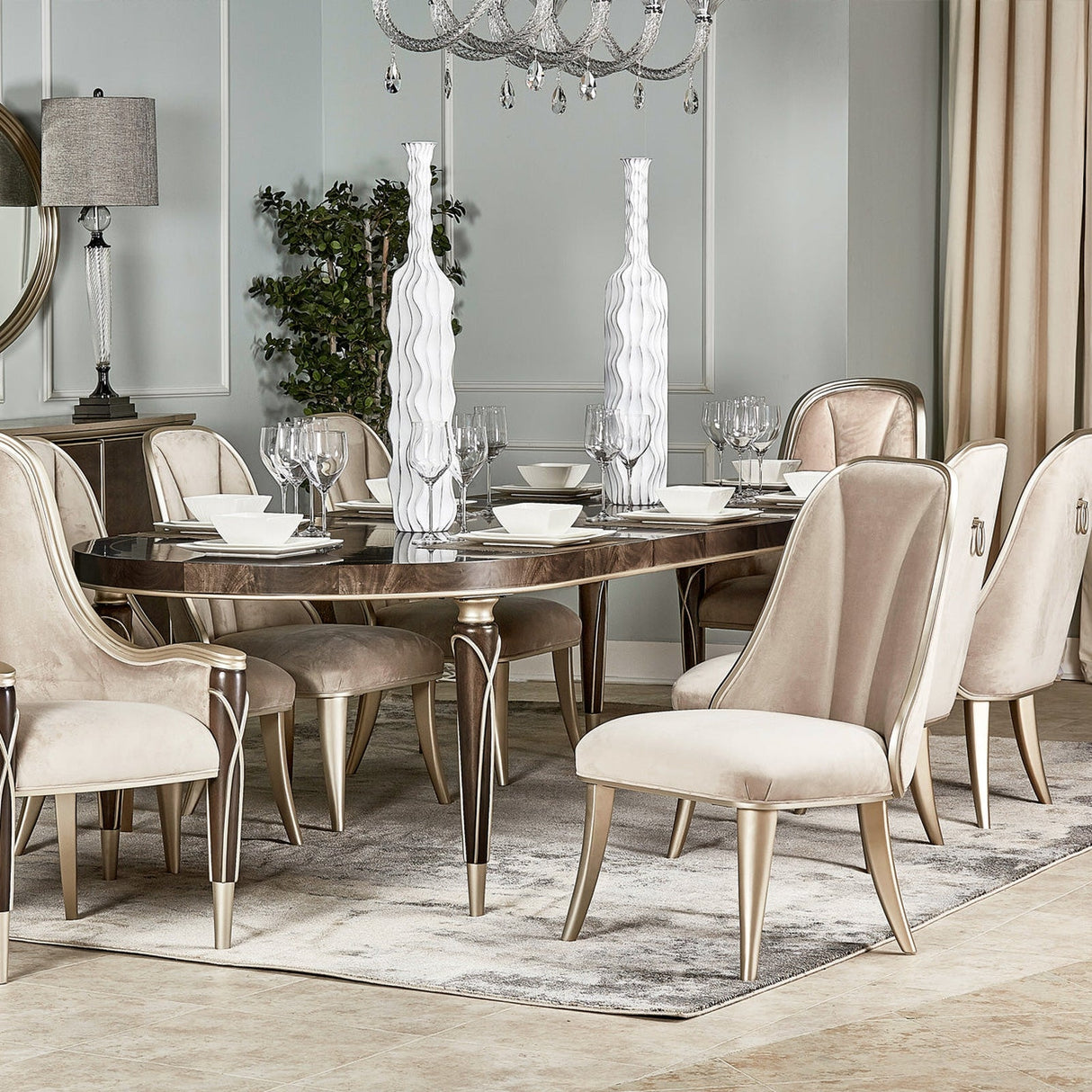 Michael Amini Villa Cherie Hazelnut Oval Dining Table - Home Elegance USA