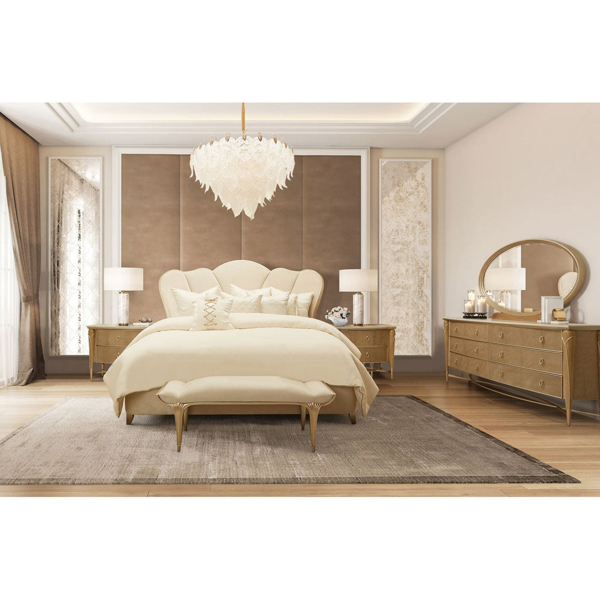 Michael Amini Villa Cherie Caramel Tufted Upholstered Bed - Home Elegance USA