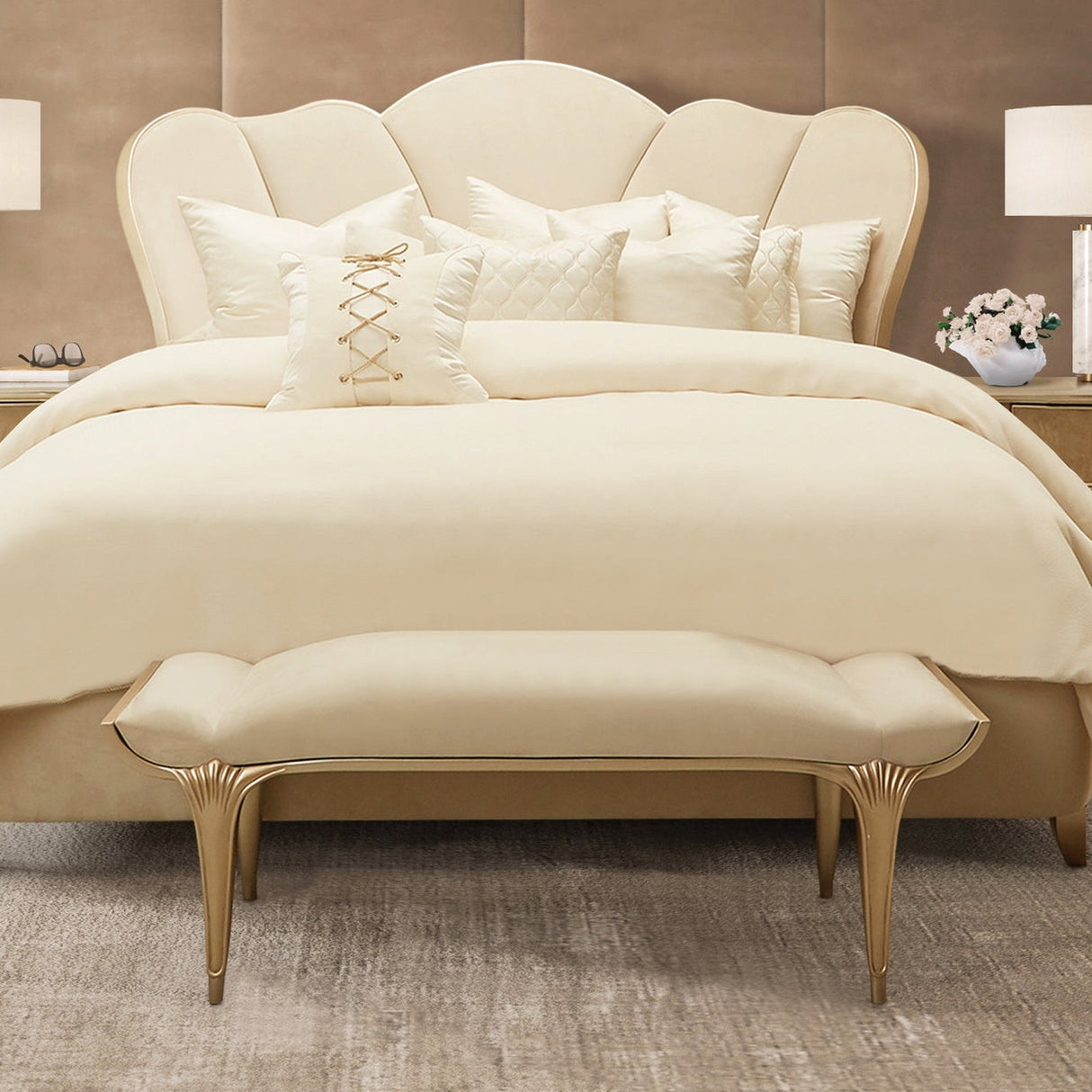 Michael Amini Villa Cherie Caramel Bed Bench - Home Elegance USA