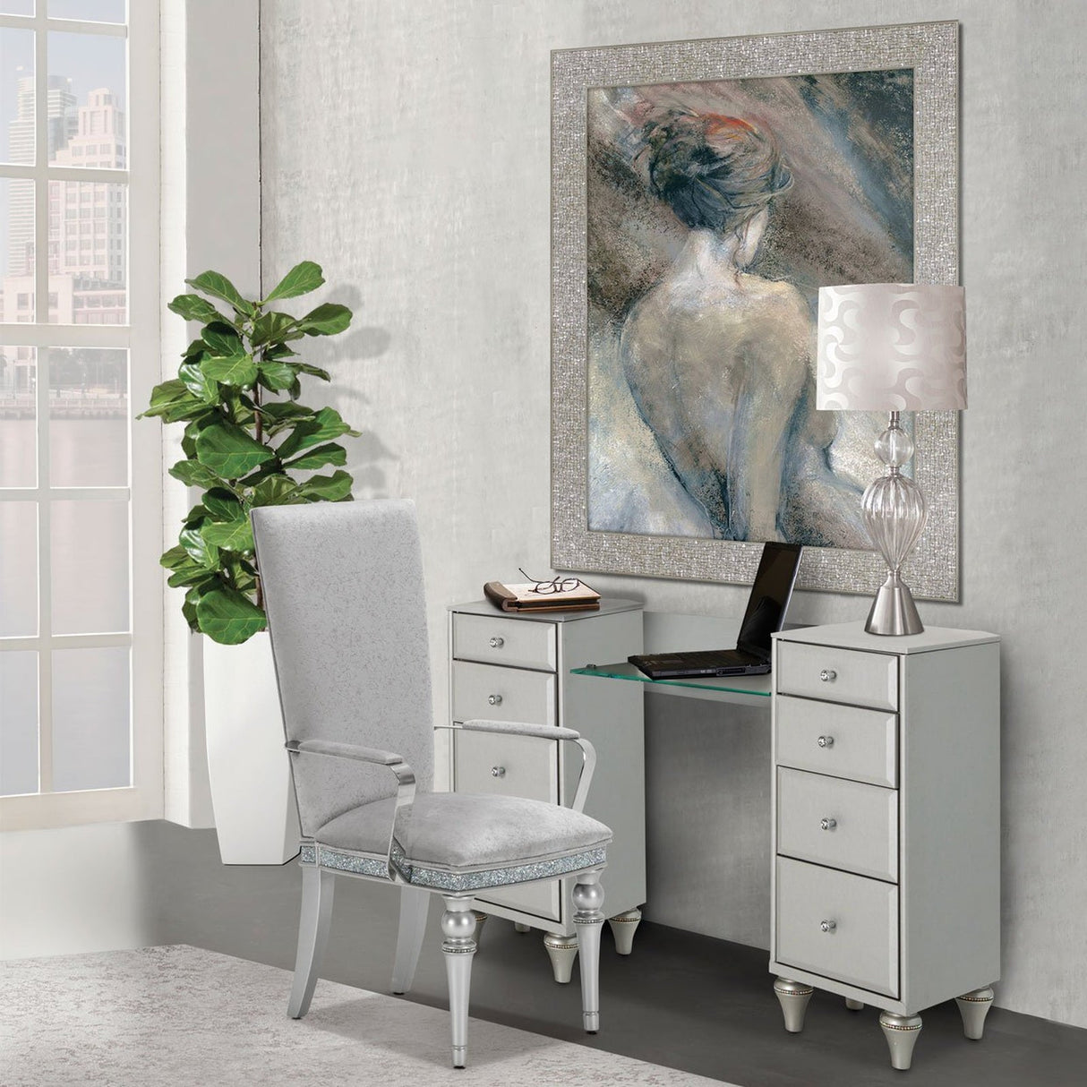 Michael Amini Melrose Plaza Upholstered Vanity Desk - Home Elegance USA