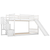 Twin over Twin Bunk Bed with Convertible Slide and Stairway, White - Home Elegance USA