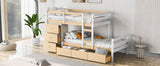 Twin over Twin Loft Bunk Bed with Drawers and Ladder, Natural - Home Elegance USA