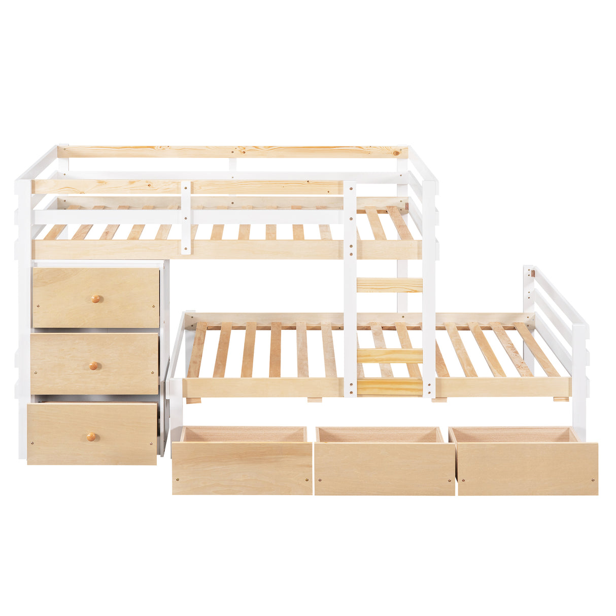 Twin over Twin Loft Bunk Bed with Drawers and Ladder, Natural - Home Elegance USA