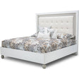 Sky Tower Queen Panel Bed in Cloud White Woven Fabric with LED Lighting – AICO