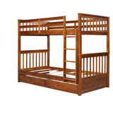 Twin-Over-Twin Bunk Bed with Ladders and Two Storage Drawers (Walnut) - Home Elegance USA