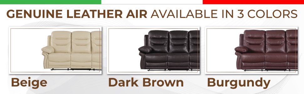 Global United  Leather Air Upholstered Reclining Sofa with Fiber Back Home Elegance USA