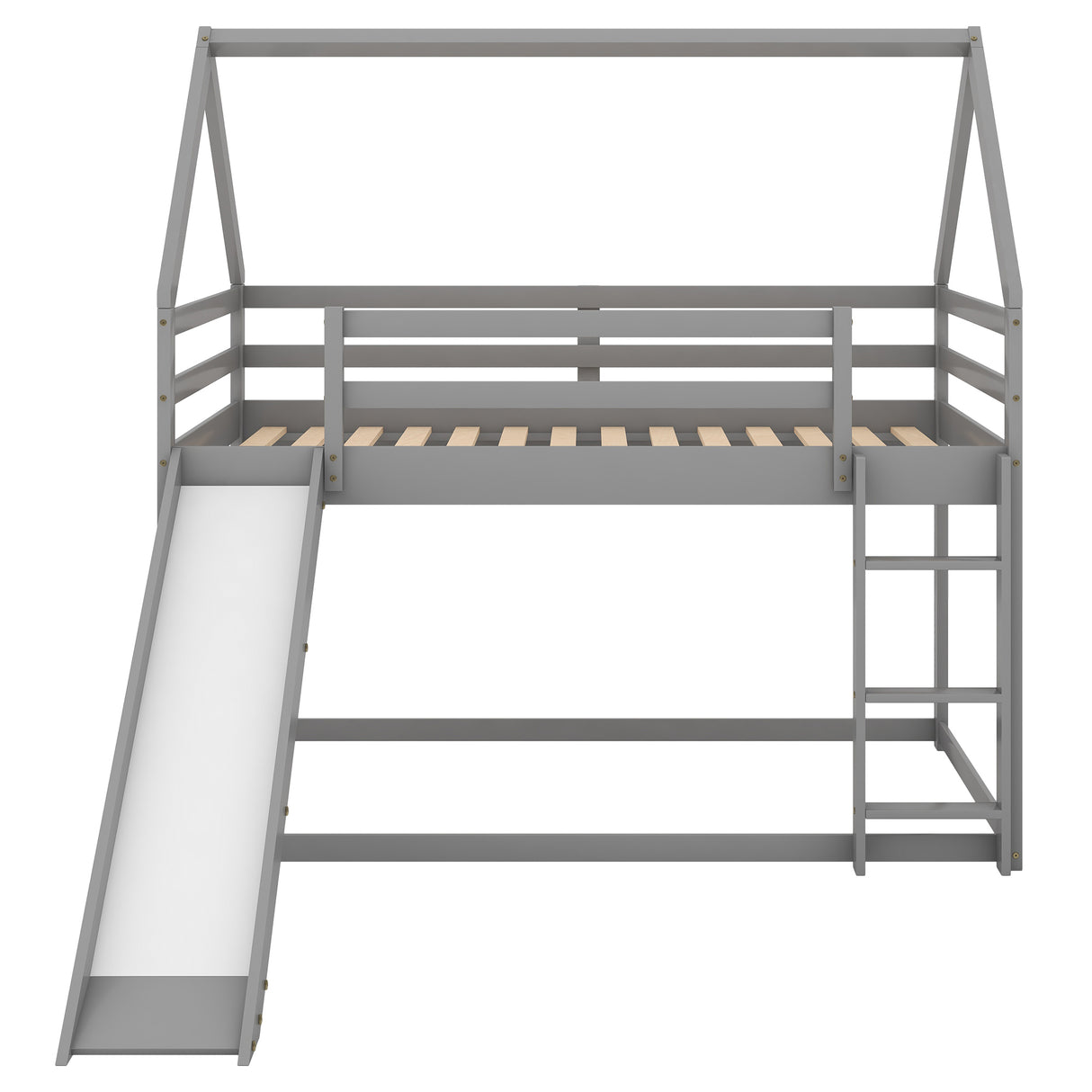 Twin Size Bunk House Bed with Slide and Ladder,Gray - Home Elegance USA