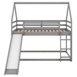 Twin Size Bunk House Bed with Slide and Ladder,Gray - Home Elegance USA