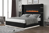 Lizelle Upholstery Wooden King Bed with Ambient lighting in Black Velvet Finish - Home Elegance USA