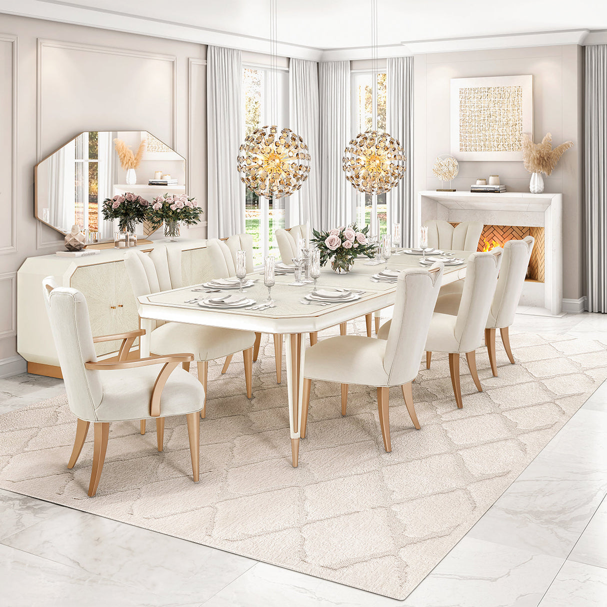 Aico Furniture - La Rachelle 9 Piece Dining Room Set In Medium Champagne - 9034000-136-9Set