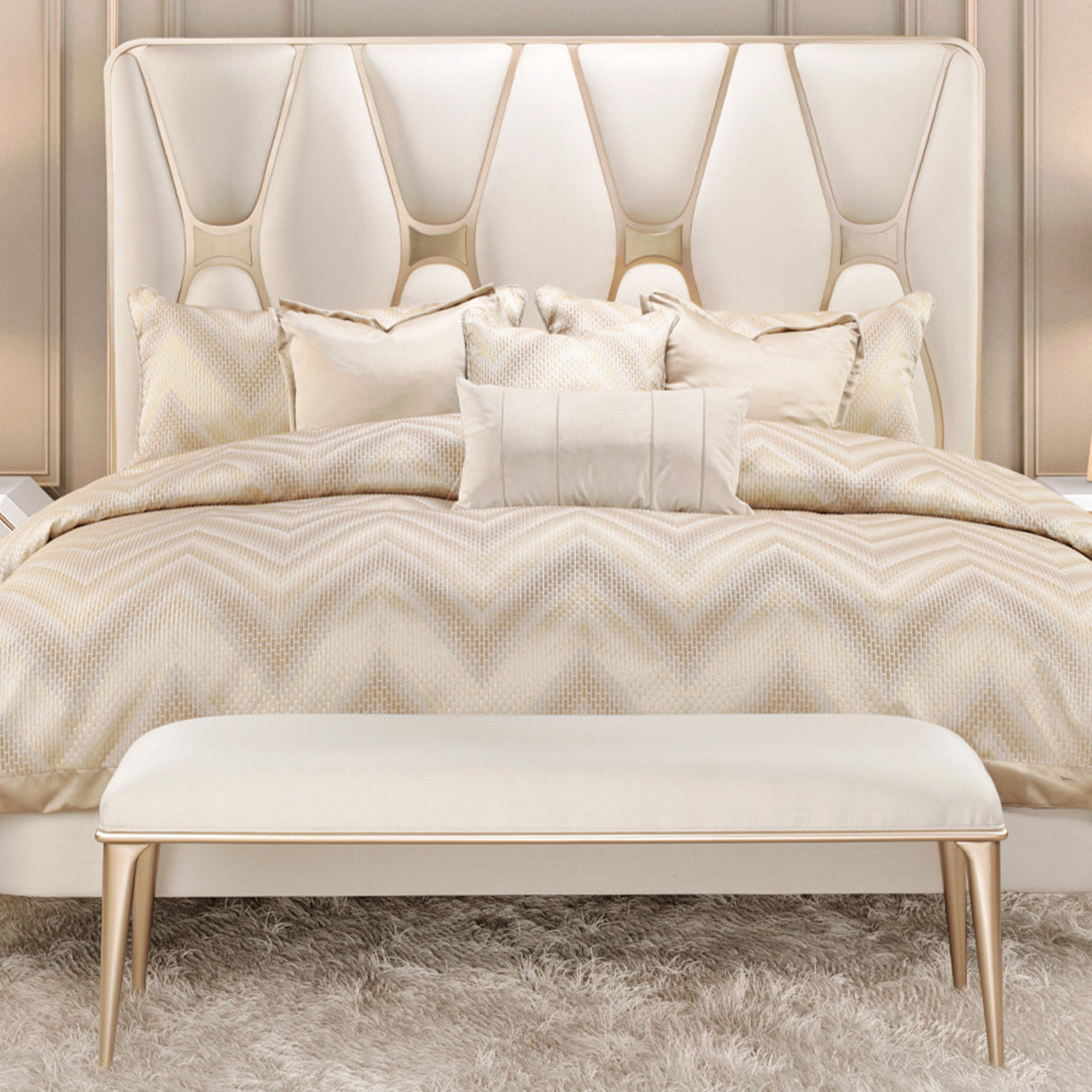 Aico Furniture - La Rachelle 5 Piece Eastern King Bedroom Set In Medium Champagne - 9034000Ek-136-5Set