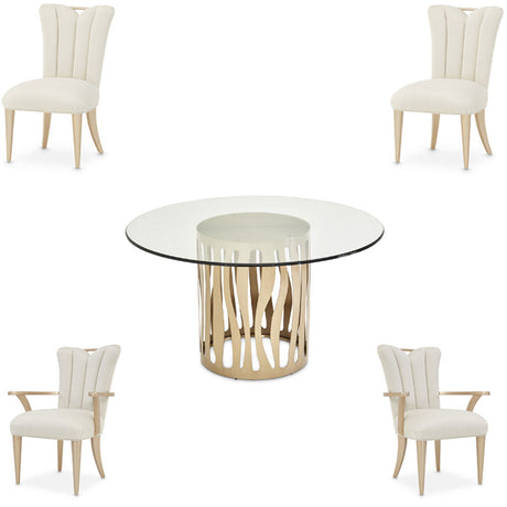 Aico Furniture - La Rachelle 5 Piece Round Dining Table Set In Medium Champagne - 9034001Rnd-136-5Set