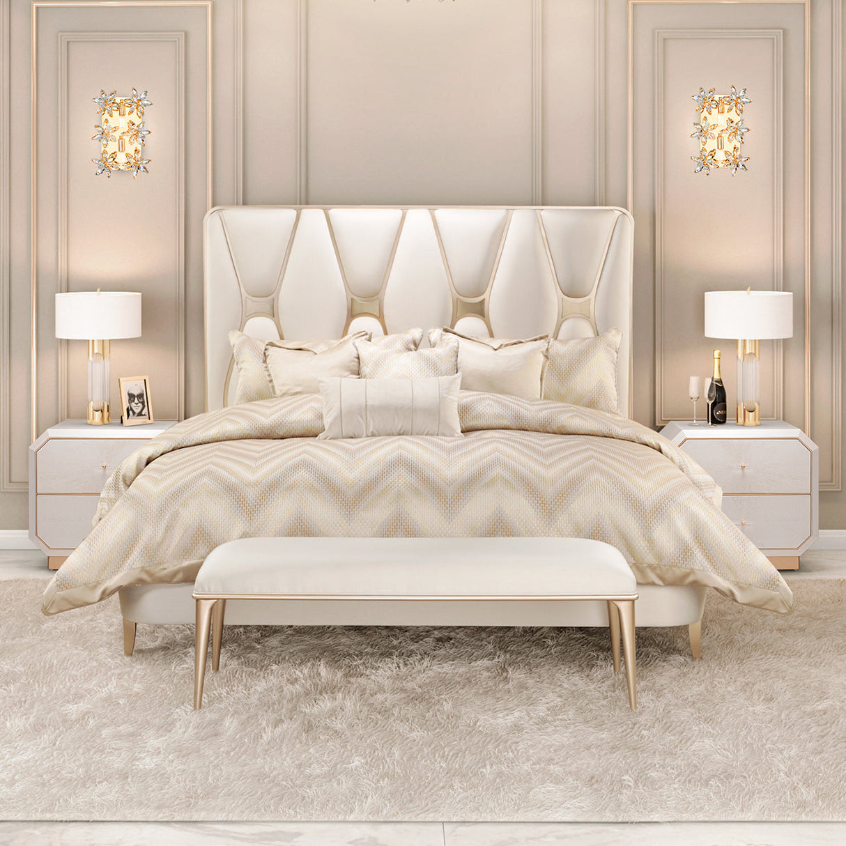 Aico Furniture - La Rachelle 3 Piece Eastern King Bedroom Set In Medium Champagne - 9034000Ek-136-3Set