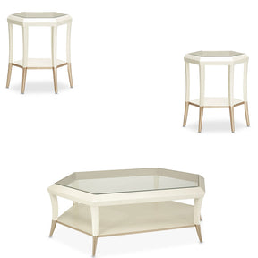 La Rachelle 3-Piece Occasional Table Set in Medium Champagne – Hexagon Design – AICO Furniture