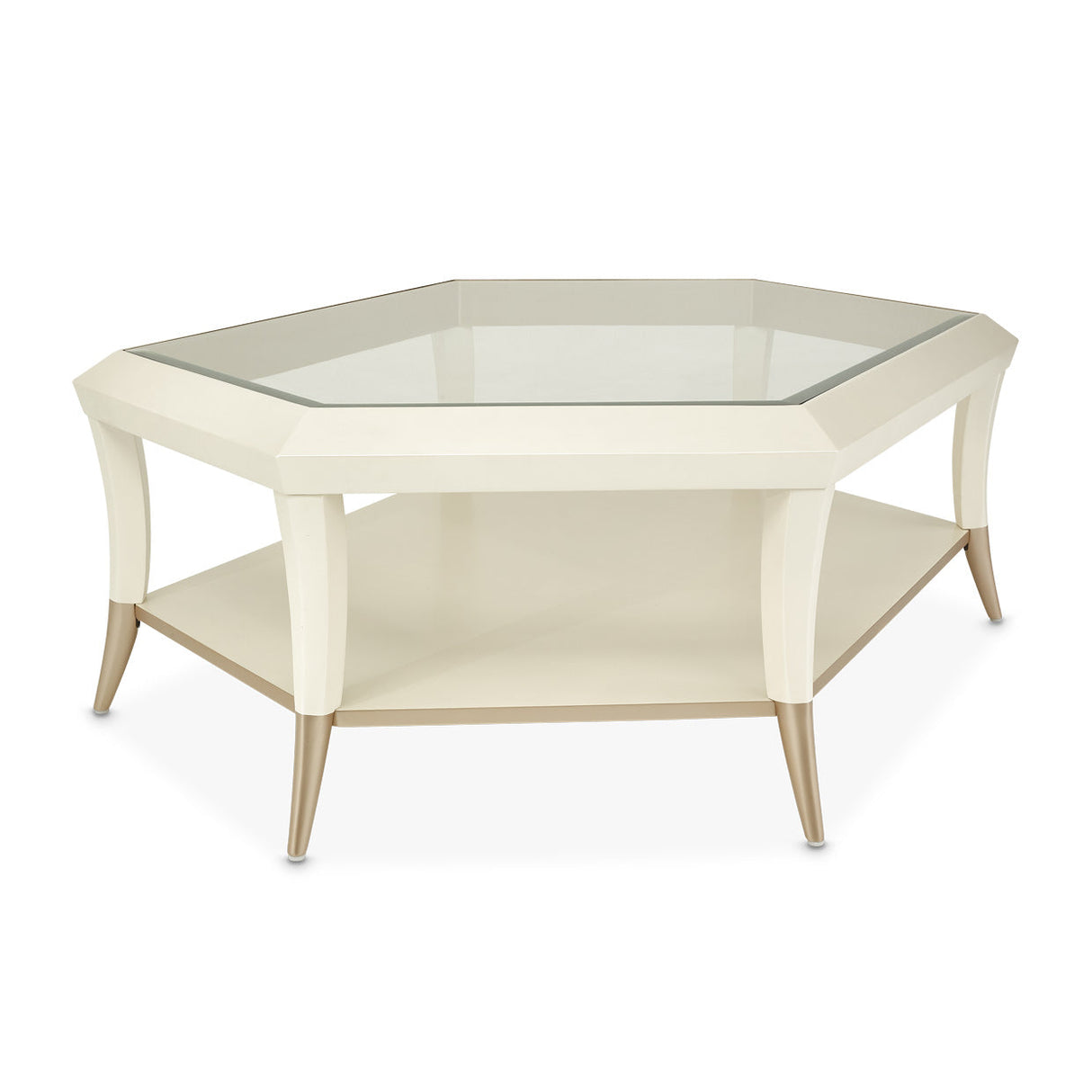 Aico Furniture - La Rachelle Hexagon Cocktail Table W/Glass In Medium Champagne - 9034201-136