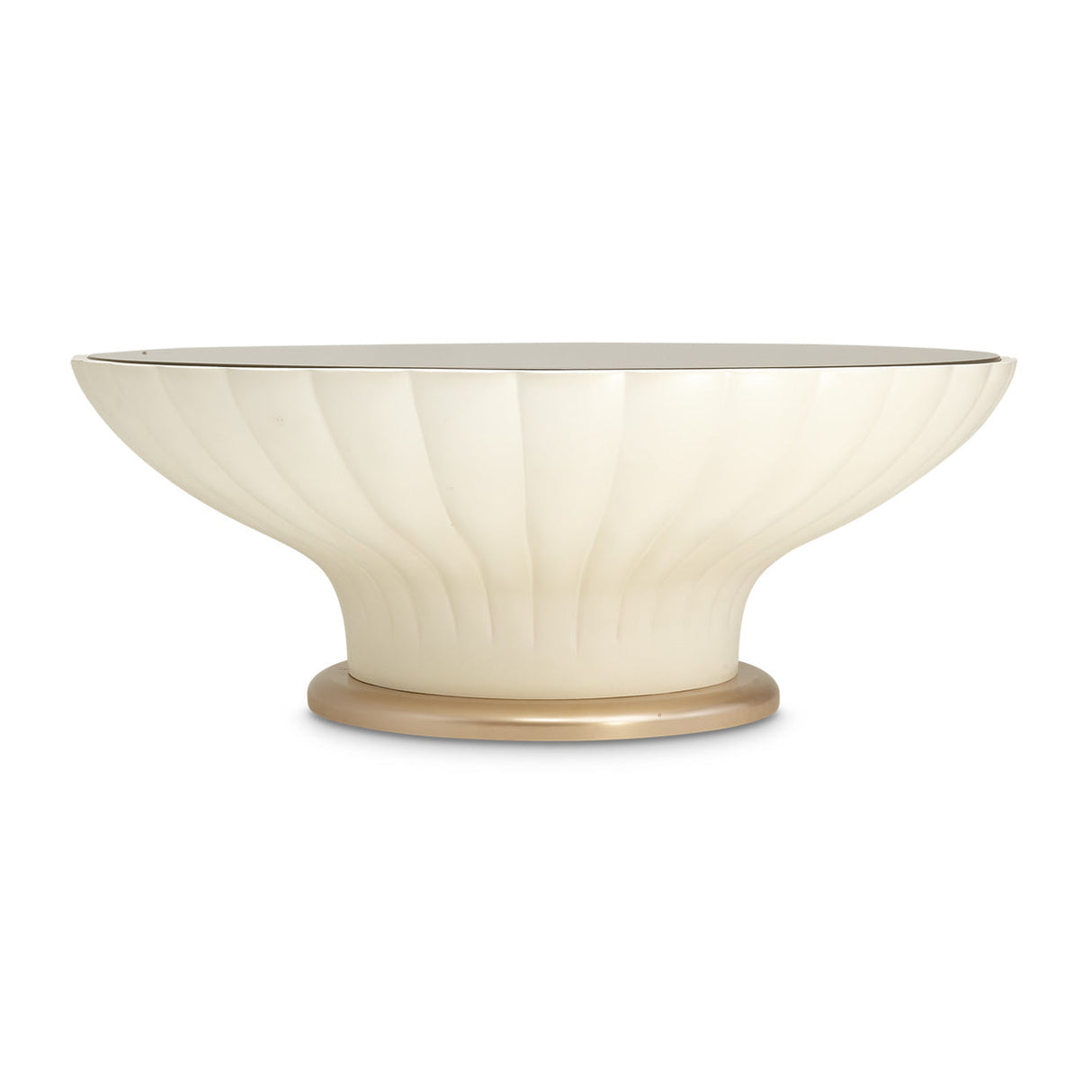 Aico Furniture - La Rachelle Round Scalloped Cocktail Table W/Glass In Medium Champagne - 9034204-136