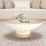 Aico Furniture - La Rachelle Round Scalloped Cocktail Table W/Glass In Medium Champagne - 9034204-136