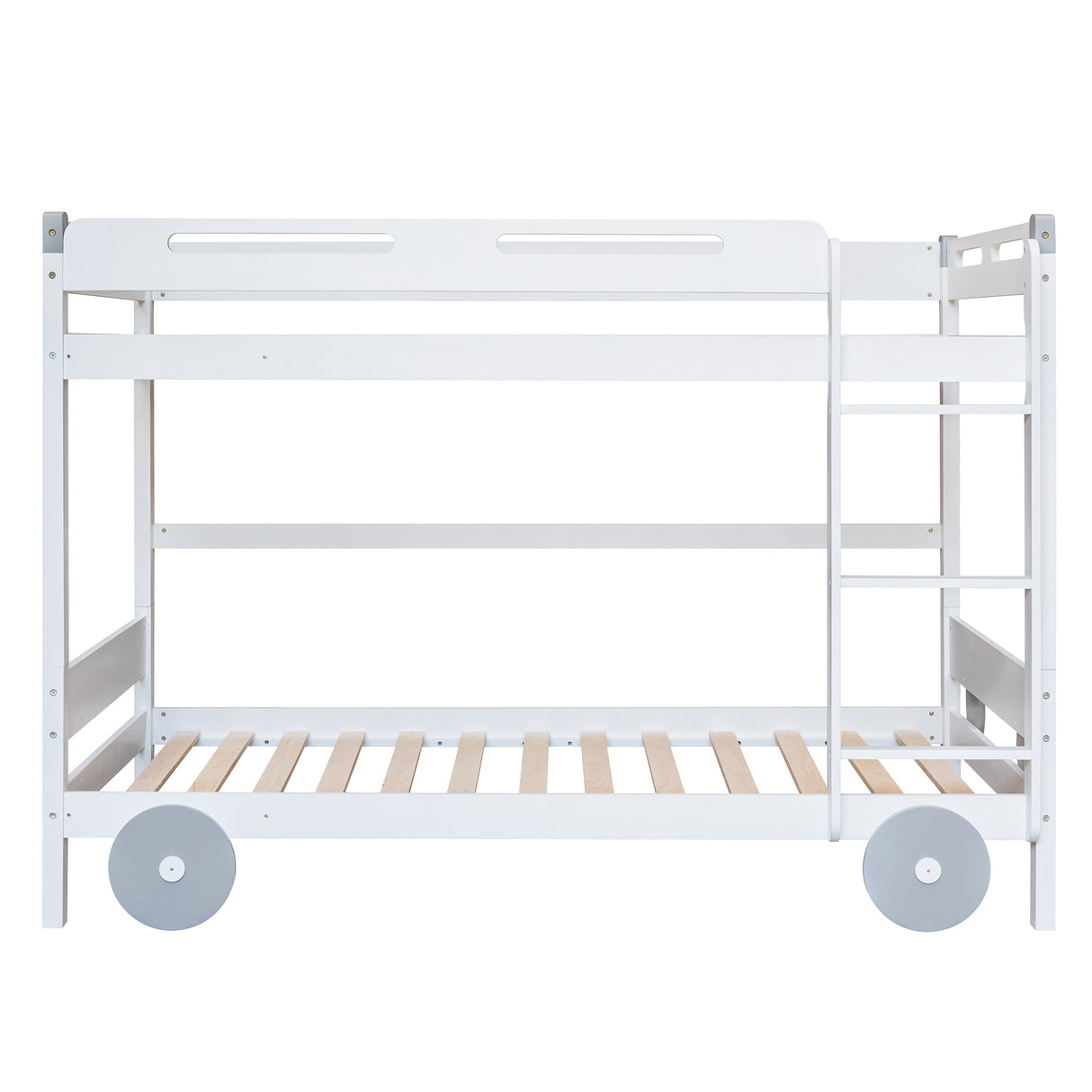 Twin Size Car-Shaped Convertible Bunk Bed, White - Home Elegance USA