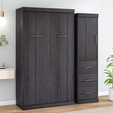 Twin Size Murphy Bed with Wardrobe and Drawers, Storage Bed, can be Folded into a Cabinet, Gray - Home Elegance USA