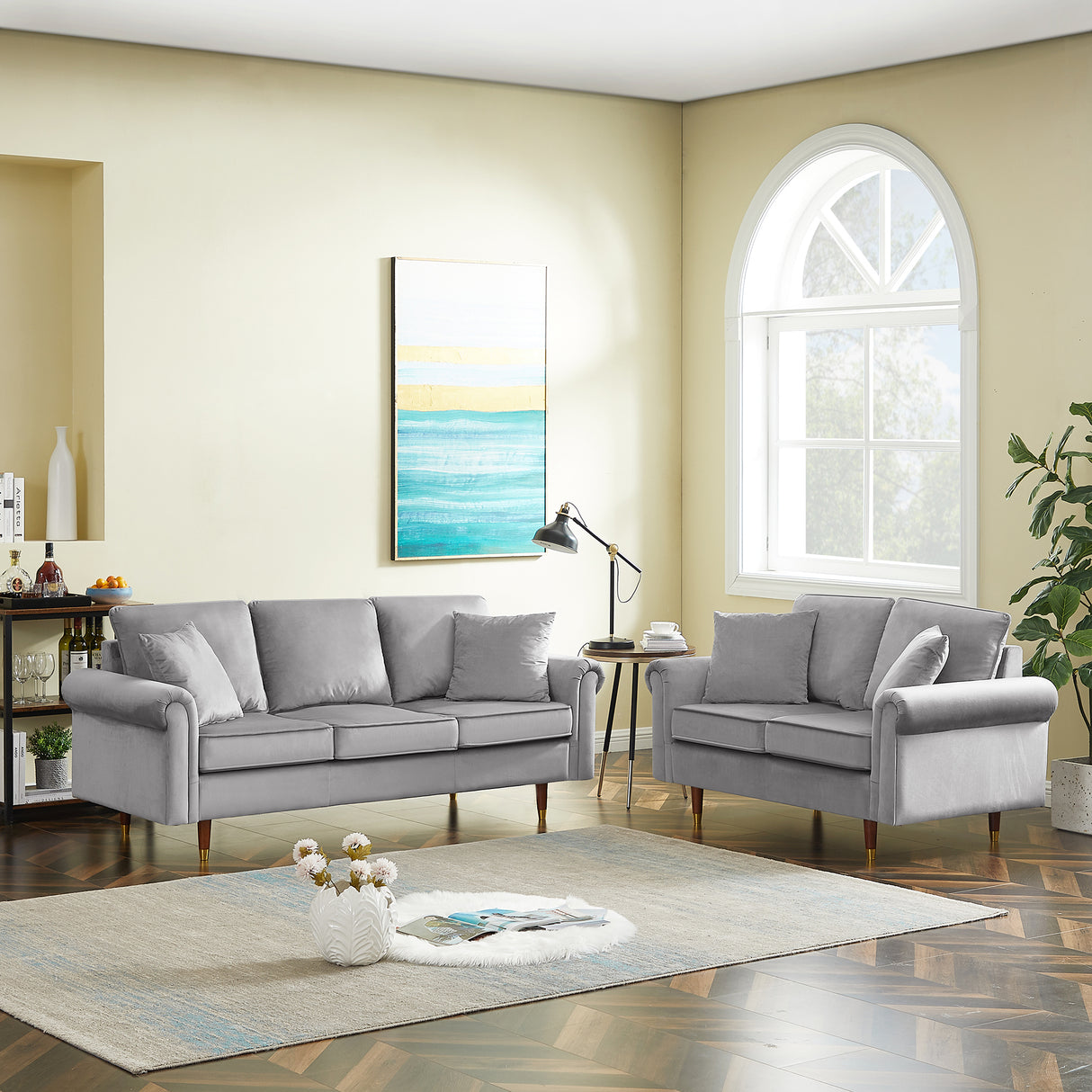 78 Sofa Couch with 2 Pillow,Modern Velvet Upholstered Couch with Padded  Seat & Back Cushions,3 Seater Accent Sofa with Solid Plastic Legs for Small  Space, Bedroom, Apartment,Gray 