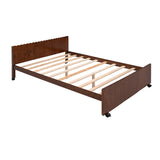 Stairway Twin Over Full Bunk Bed, House Bed with Two Shelves and Seven Drawers,Walnut - Home Elegance USA