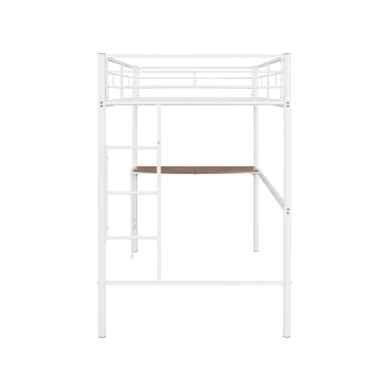 Twin Over Full Metal Bunk Bed with Desk, Ladder and Quality Slats for Bedroom, Metallic  White（OLD SKU :LP000092AAK） - Home Elegance USA