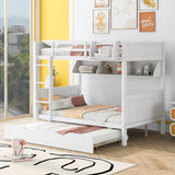 Full-Over-Full Bunk Bed with Twin size Trundle , Separable Bunk Bed with Bookshelf for Bedroom-White - Home Elegance USA