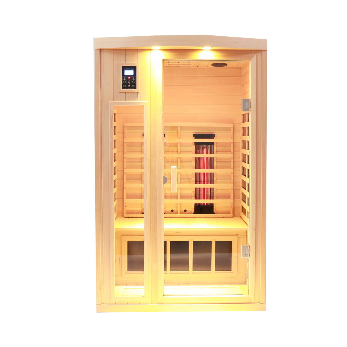 Two-person hemlock far-infrared heating sauna with reading lights + colored lights + Bluetooth + external lights