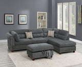 Sectional sofa Slate Color Velvet Fabric Reversible Chaise Sofa Sectional w Pillows Cocktail Storage Ottoman 3pc Set - Home Elegance USA