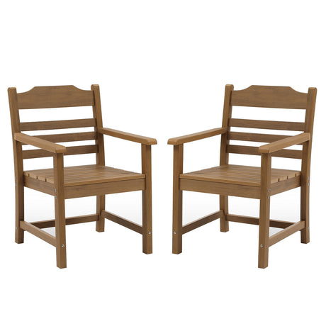 Patio Dining Chair with Armset Set of 2,  HIPS Materialwith Imitation Wood Grain Wexture, Teak