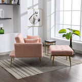 36.61'' Wide Modern Accent Chair With 3 Positions Adjustable Backrest, Tufted Chaise Lounge Chair, Single Recliner Armchair With Ottoman And Gold Legs For Living Room, Bedroom (Pink) - Home Elegance USA