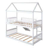 Twin Over Twin Bunk Bed with Slide, House Bed with Slide, White(OLD SKU: LT000213AAK) - Home Elegance USA