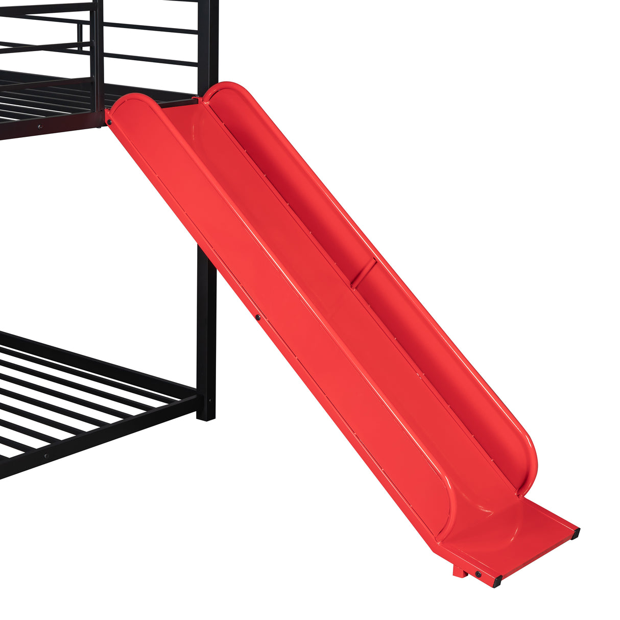 Twin Over Twin Metal Bunk Bed ,Metal Housebed With Slide,Three Colors Available.(Black with Red Slide)(OLD SKU :LP000095AAJ) - Home Elegance USA
