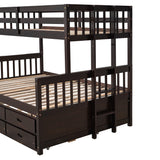 Twin-Over-Full Bunk Bed with Twin size Trundle , Separable Bunk Bed with Drawers for Bedroom - Espresso - Home Elegance USA