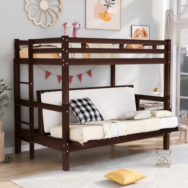 Twin over Full Bunk Bed,Down Bed can be Converted into Daybed,Espresso - Home Elegance USA