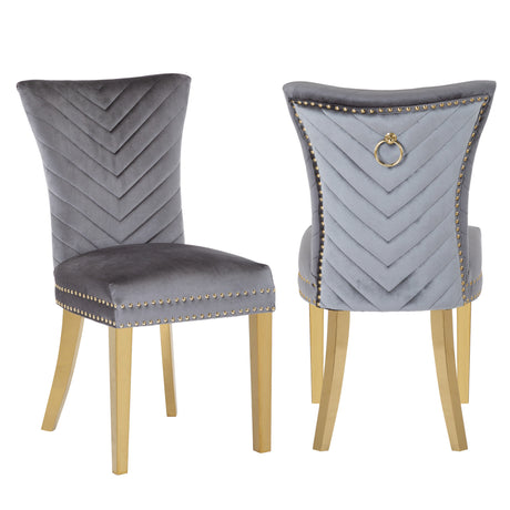 Eva 2 Piece Gold Legs Dining Chairs Finished with Velvet Fabric in Gray - Home Elegance USA