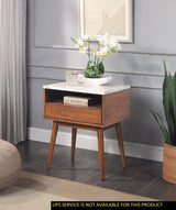 Walnut Finish 1pc End Table with Faux Marble and Drawer Shelf Living Room Furniture Side Table - Home Elegance USA