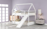 Twin Size Bunk House Bed with Slide and Ladder,White - Home Elegance USA