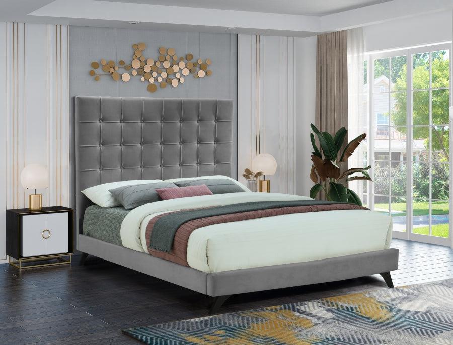 Meridian Furniture - Elly Velvet King Bed In Grey - Ellygrey-K