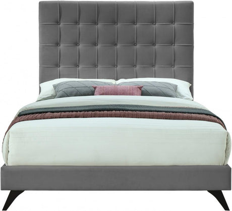 Meridian Furniture - Elly Velvet King Bed In Grey - Ellygrey-K