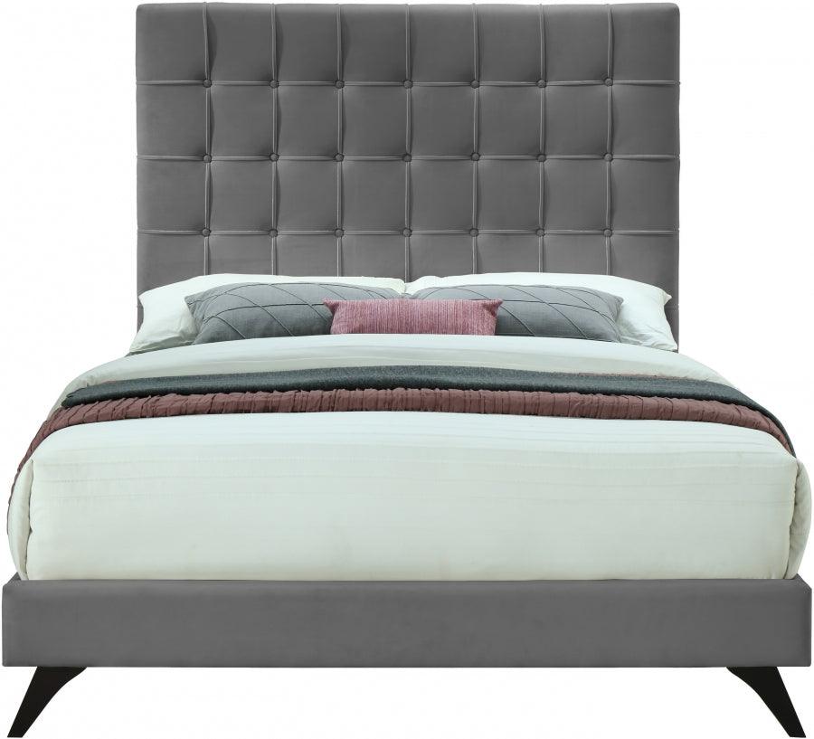 Meridian Furniture - Elly Velvet Queen Bed In Grey - Ellygrey-Q