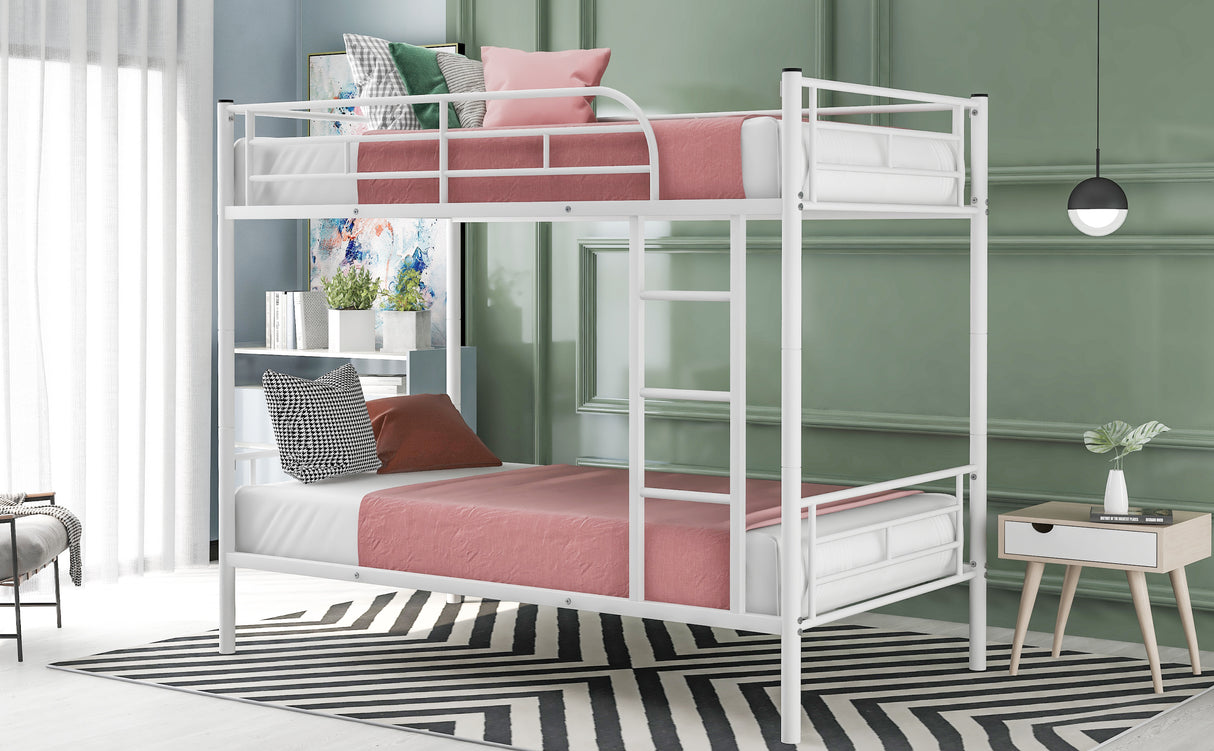 Twin Over Twin Metal Bunk Bed (White)( old sku: MF189201KAA ) - Home Elegance USA