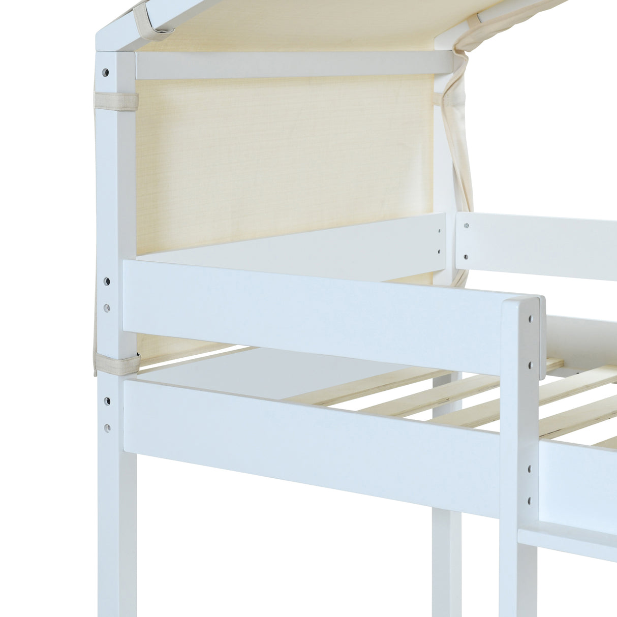 Twin Over Twin Bunk Bed Wood Bed with Tent, White - Home Elegance USA