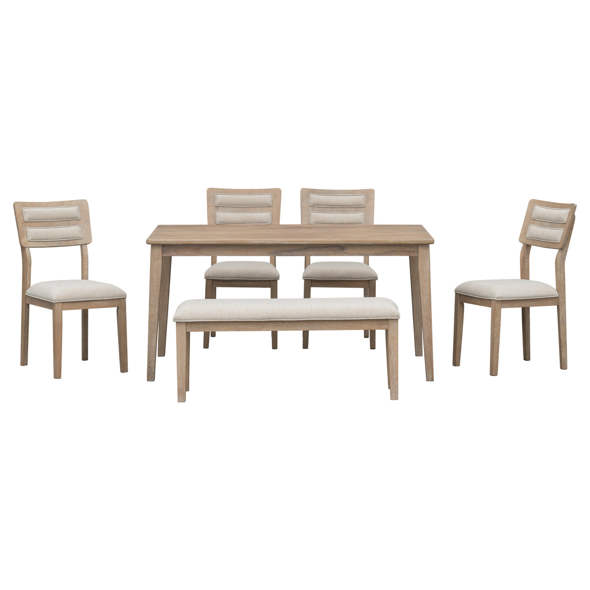 TREXM Classic and Traditional Style 6 - Piece Dining Set, Includes Dining Table, 4 Upholstered Chairs & Bench (Natural Wood Wash) - Home Elegance USA