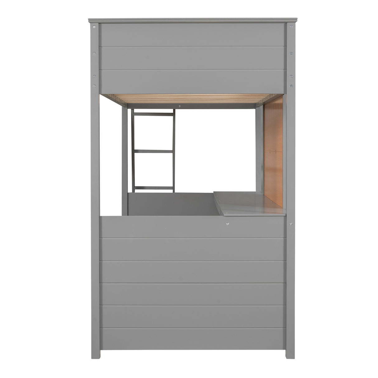 Twin size Loft Bed with Desk and Writing Board, Wooden Loft Bed with Desk - Gray - Home Elegance USA