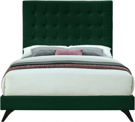 Meridian Furniture - Elly Velvet Queen Bed In Green - Ellygreen-Q